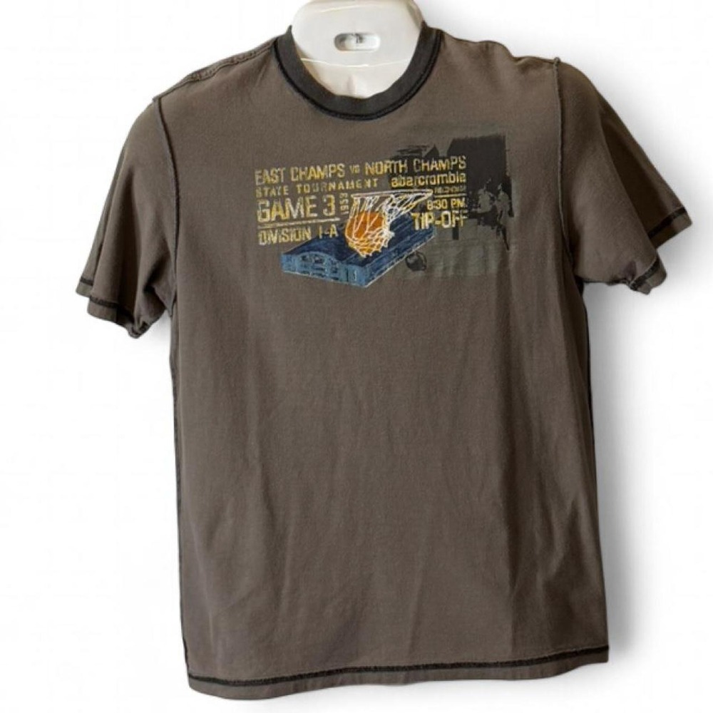 Vintage Y2K Abercrombie & Fitch Brown Basketball Graphic Ringer Tee, Men's Sz XL